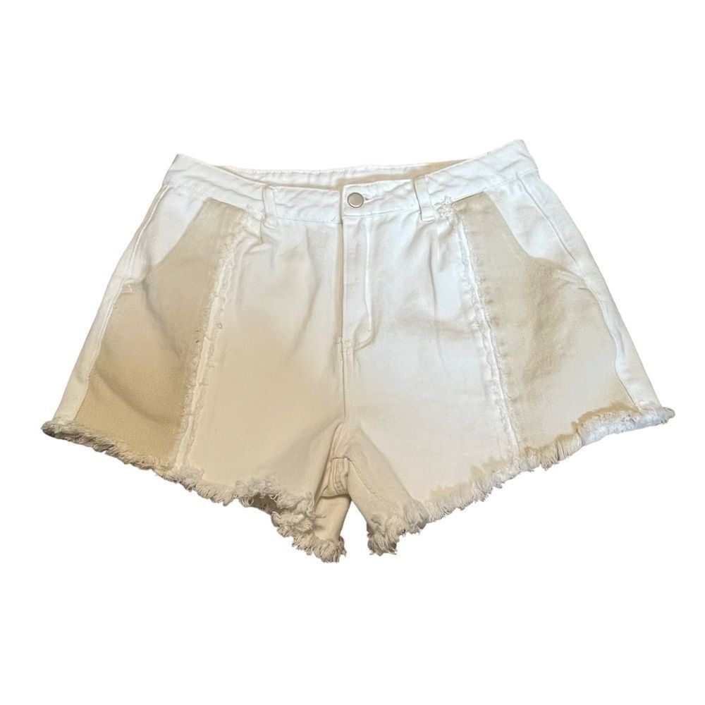 White & Tan Denim Cutoff Shorts